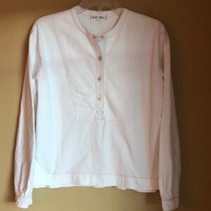 Alex Mill long sleeve top white knit with yoke gold stitching hi-low hemline XS